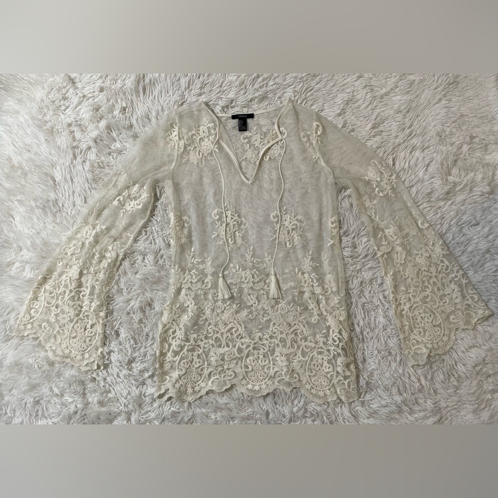 Forever 21 Whimsigoth Y2K Fairy Boho Festival Ethereal Western Resort Lace Top S - Picture 1 of 9